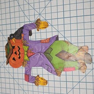 Vintage Halloween Scarecrow Pumpkin And Black Crow Decoration Die Cut Out